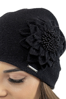 Vivisence Damen Mütze Wolle Blumenapplikation Falten Antistatisch Elegant 7052, schwarz