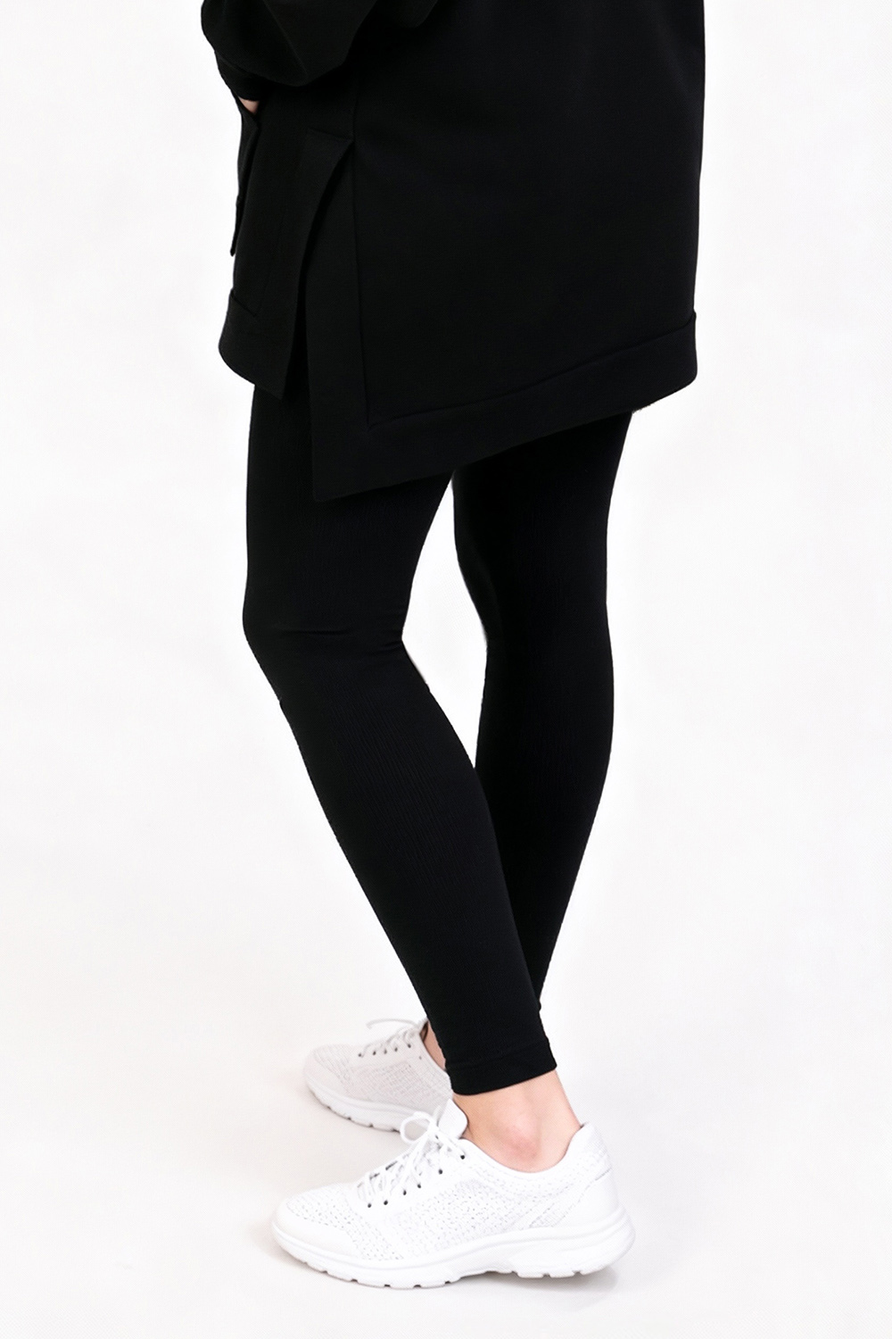 Vivisence Womens Leggings Ribbed Cotton Blend Elastic Waist All Day Comfort, Black