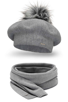 Vivisence Béret Et Écharpe Pour Femme L'automne et L'hiver Ensemble Élégant Fabriqué En Laine Chaude Avec Pompon De Fausse Fourrure Style Classique Idéal Pour Les Froids Jours Cadeau Parfait 7035Kmpl, gris clair