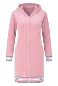 Vivisence Femme Peignoir Court Capuche Zippé Douillet Poches Bord Côtes 5018, rose