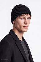 Vivisence Herren Beanie aus Wolle, elastische Mütze für Alltag, Strick, schwarz