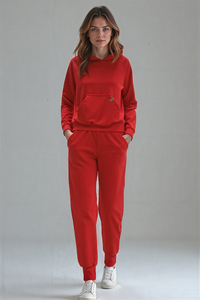 Vivisence Women's Tracksuit Set With Loose Hoodie And Tapered Trousers Stylish Activewear Featuring Elastic Waistband Side Pockets And Ribbed Trims For Daily Comfort,