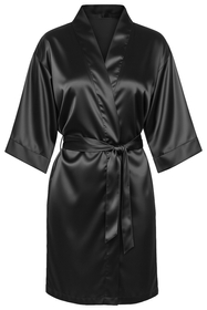 Vivisence peignoir femme satiné élégant léger, kimono court manches 3/4, idéal cadeau nuit, noir