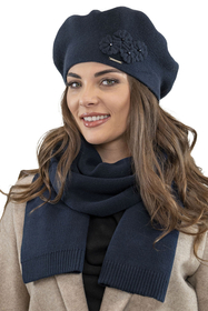 Vivisence Elegant Women's Beret With Flower Warm Autumn Winter Accessory 7006, dark blue
