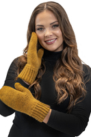 Vivisence Damen Winter Set Mütze Schal Fäustlinge Fleecefutter Gegen Kälte, dunkelgelb