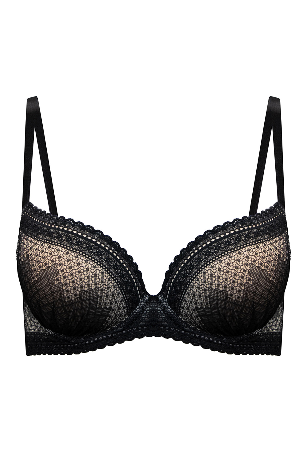 Vivisence Women Push Up Bra Double Enhancement Thermoformed Cups Adjustable Straps Elegant Gift Box, beige-black