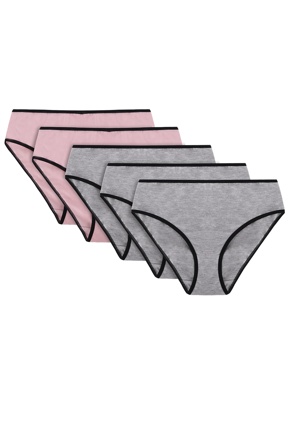 Vivisence Culotte Classique Slip pour Femme Lot de 5 Figi 4016, Bande Noire : Gris/Gris/Gris/Rose/Rose 5-pack