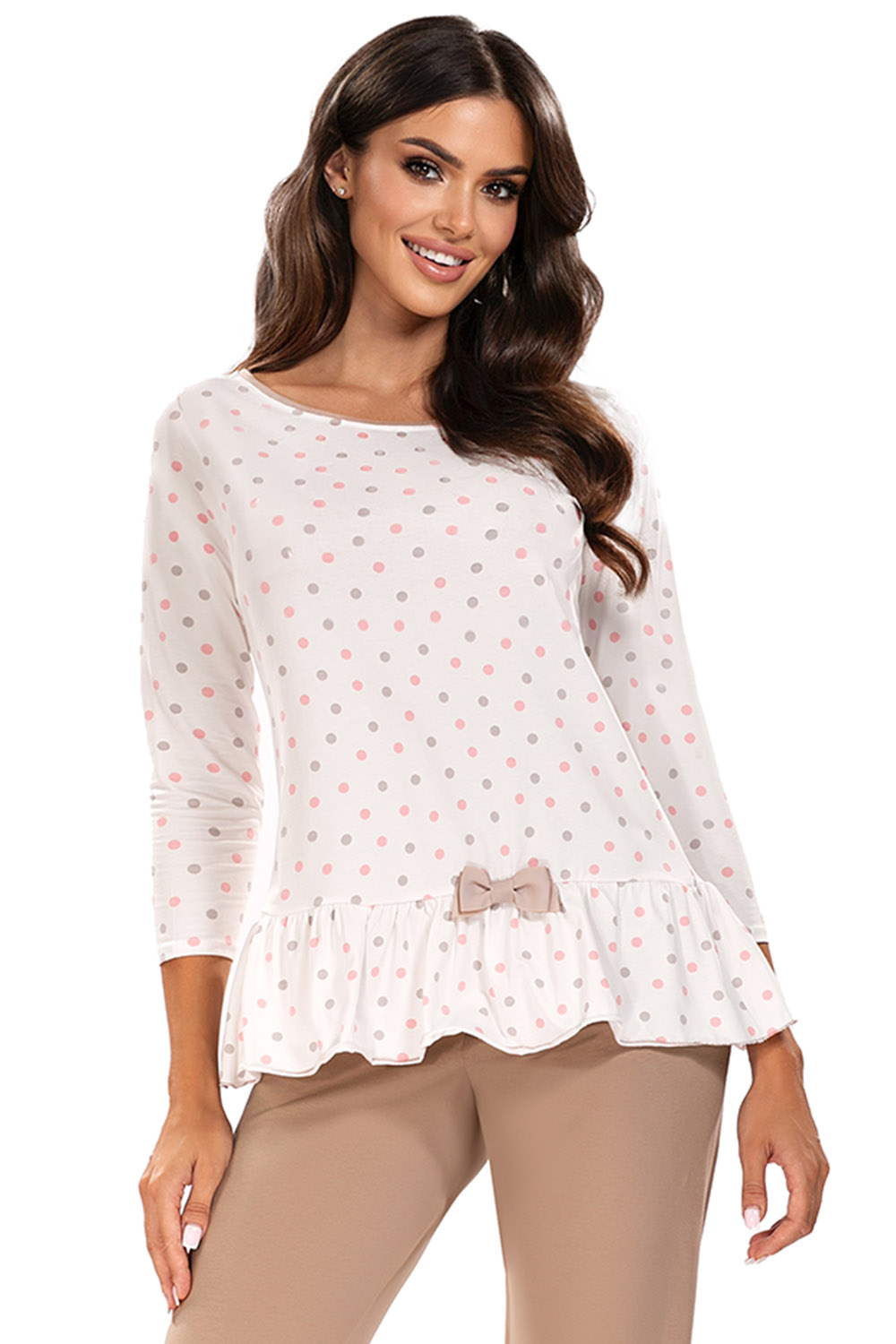 Vivisence Damen Pyjama Schlafanzug Kurzarm Nachtwäsche  2teilig Set Bequem 2033, ecru/beige