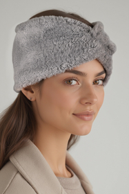 Vivisence Femme Bandeau Maille Duveteuse avec Torsade Confort et Chaleur, gris clair