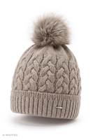 Vivisence Damen Mütze Merinowolle Seide Grobstrick Winter, beige