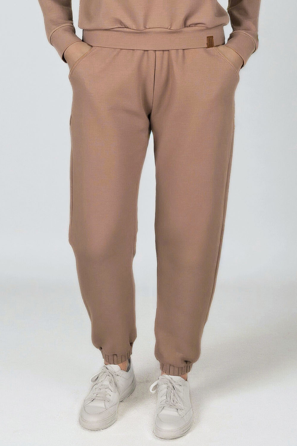 Vivisence Women's Sweatpants Relaxed Fit Lounge Soft Cotton Blend Joggers With Ribbed Cuffs Elastic Waist And Pockets For Everyday Casual Or Homewear Look 9104, Beige