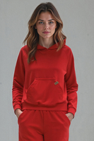 Vivisence Women Hoodie Sweatshirt Cotton Hood Pocket Casual Sportswear, red