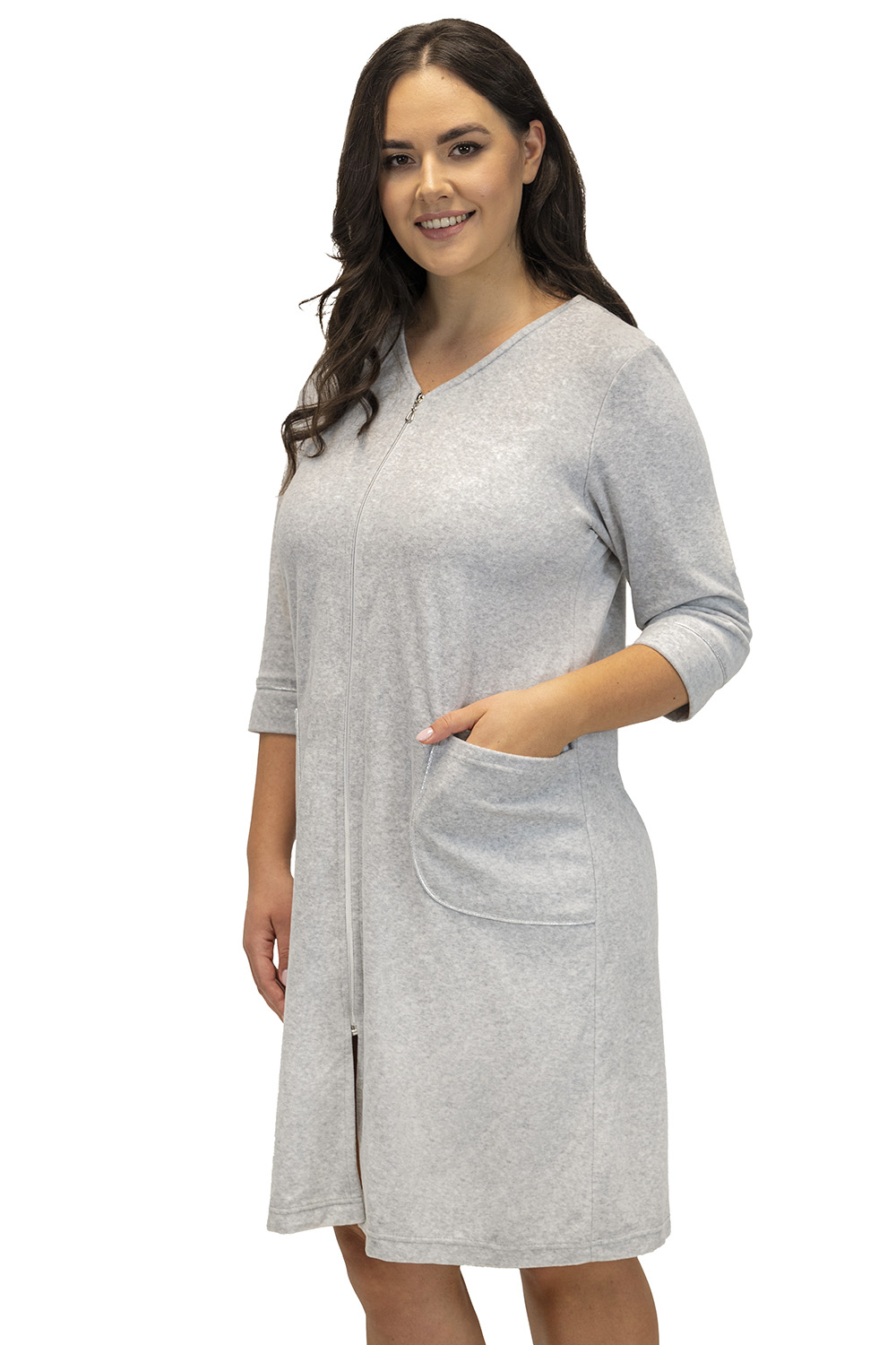 Vivisence Peignoir avec Poches Coton Fermeture Éclair Confortable Pour Porter à la Maison 5027, gris