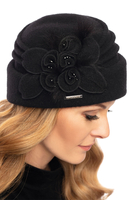 Vivisence Damen Mütze Winter Perlen Toque Wolle Handgefertigte Herbst Warme 7058, schwarz