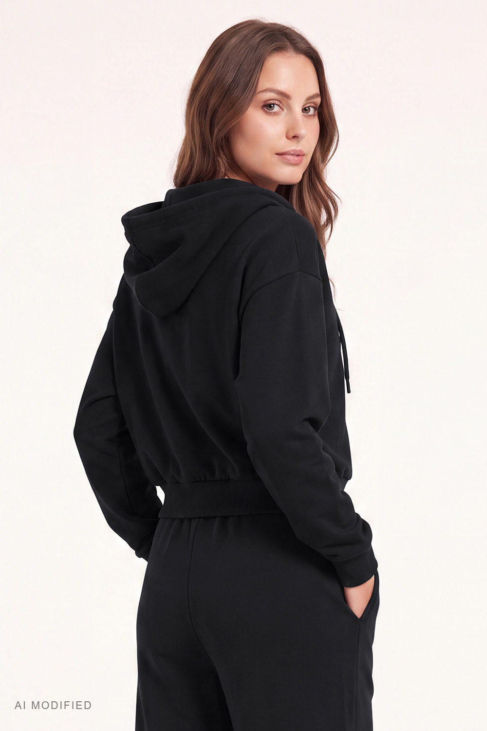 Vivisence Cropped Cotton Hoodie Zip Up Sweatshirt for Women, black