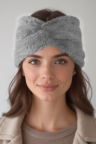 Vivisence Femme Bandeau Maille Duveteuse avec Torsade Confort et Chaleur, gris clair