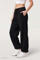 Vivisence Femme Pantalon Large Taille Haute Ajustable Confort Quotidien, noir