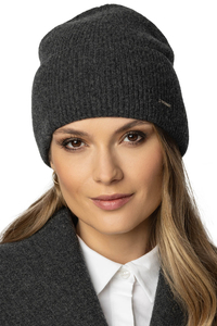 Vivisence Damen Mütze Winter Weich Strickmütze Umschlag-Saum Innenfutter 7096, schwarzgrau