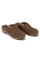 Vivisence Damen Clogs aus Nubukleder, Holzsohle, geschlossene Pantoletten mit Absatz, bequem für Alltag und Büro, dunkelbraun