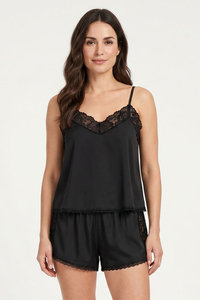Vivisence pyjama femme viscose ensemble nuit dentelle, noir