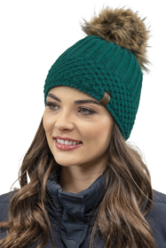 Vivisence Bonnet Et Écharpe Femme Pour L'automne et L'hiver Ensemble En Fil Chaud Avec Doublure En Polaire Anti-Statique Et Pompon En Fausse Fourrure Parfait Pour Les Froids Jours 7016Kmpl, turquoise foncé