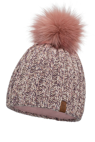 Vivisence Women's Winter Pom-Pom Hat Made From Soft And Warm Two-Colored Yarn With Soft Antistatic Fleece Lining Perfect Fit Design For Warmth And Style During Cold Winter Days, pink