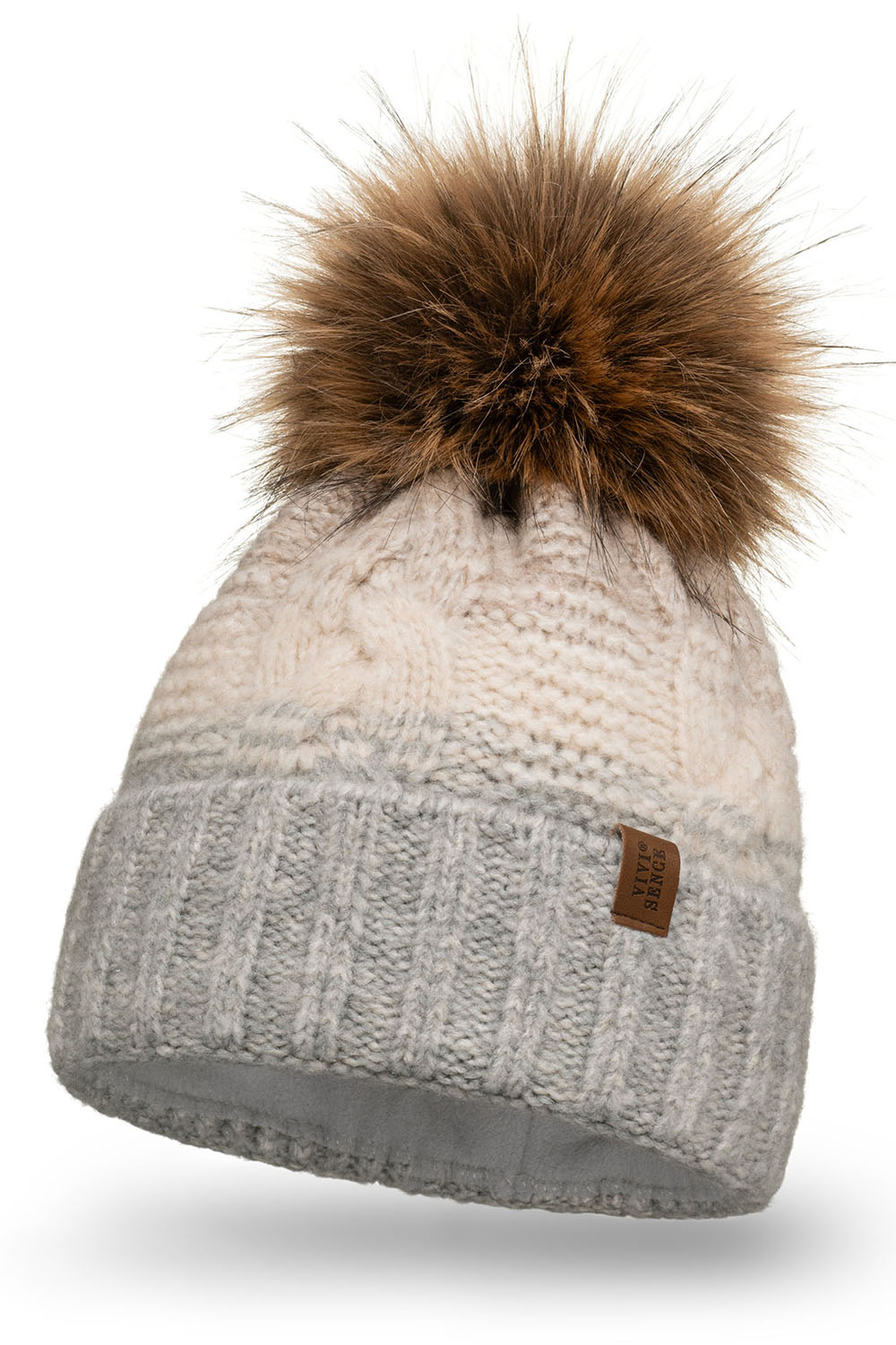 Vivisence Women's Pom Pom Hat Fleece Lined Perfect Fit For Cold Days 70101, light grey