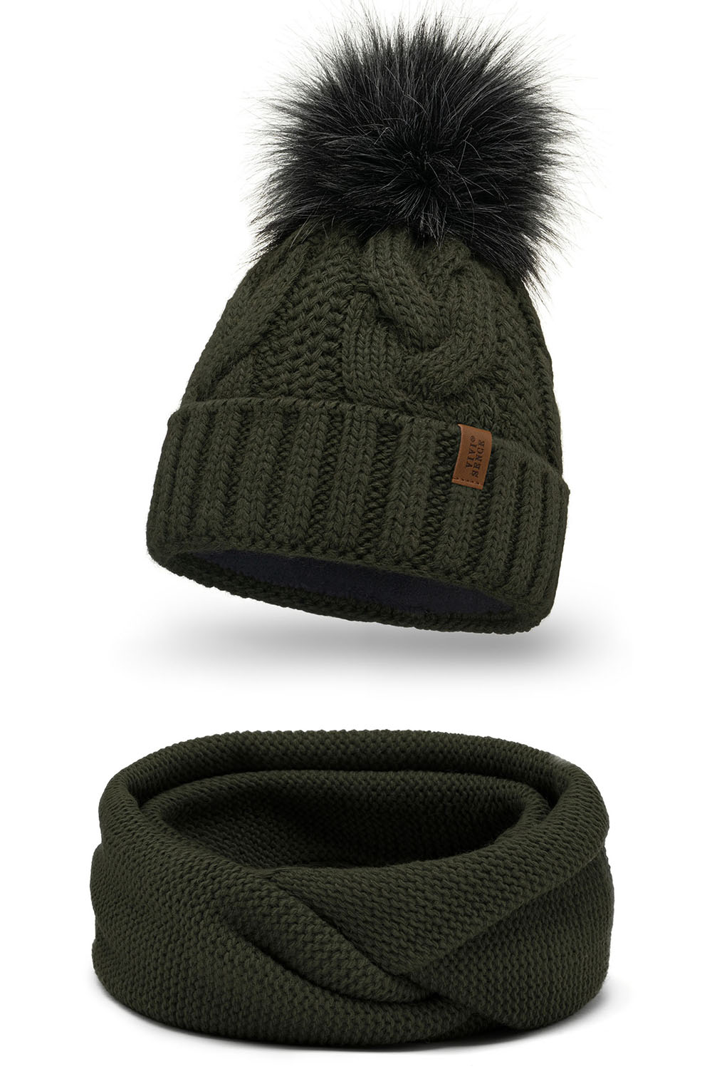 Vivisence Stylish Women's Winter Set Including Pompom Hat And Cozy Snood Scarf Made From Soft And Warm Fabric Smooth Fleece Lining Ideal For Cold Days, green