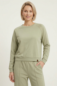 Vivisence Femme Sweat Col Rond Maille Douce Confort Toute La Journée, olive