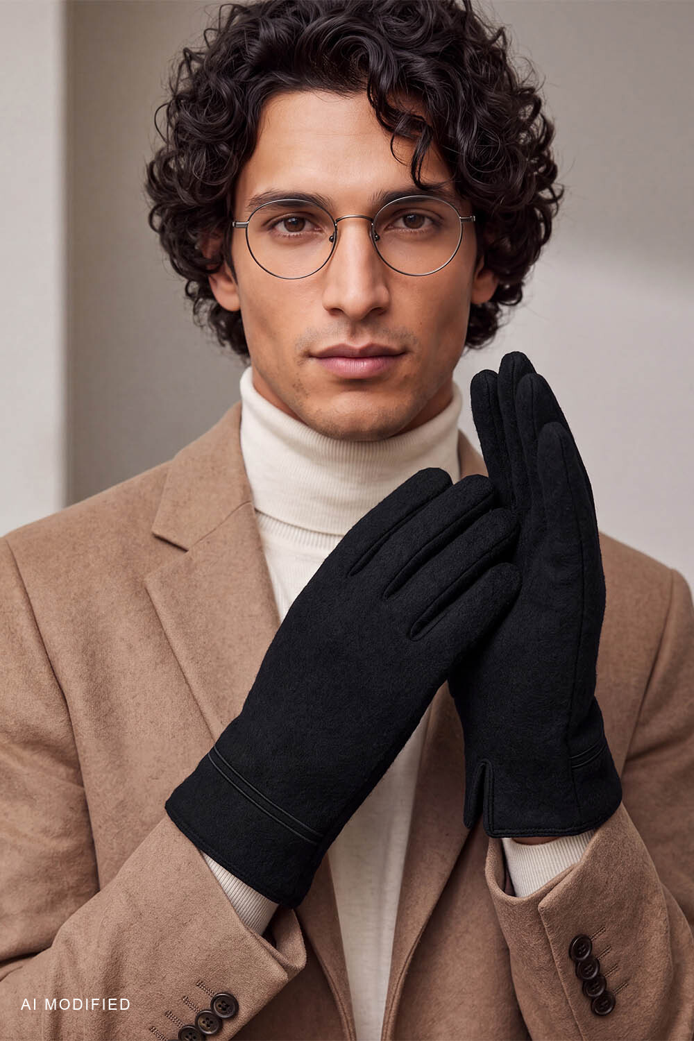 Vivisence gants homme en tricot laine, coupe classique, noir