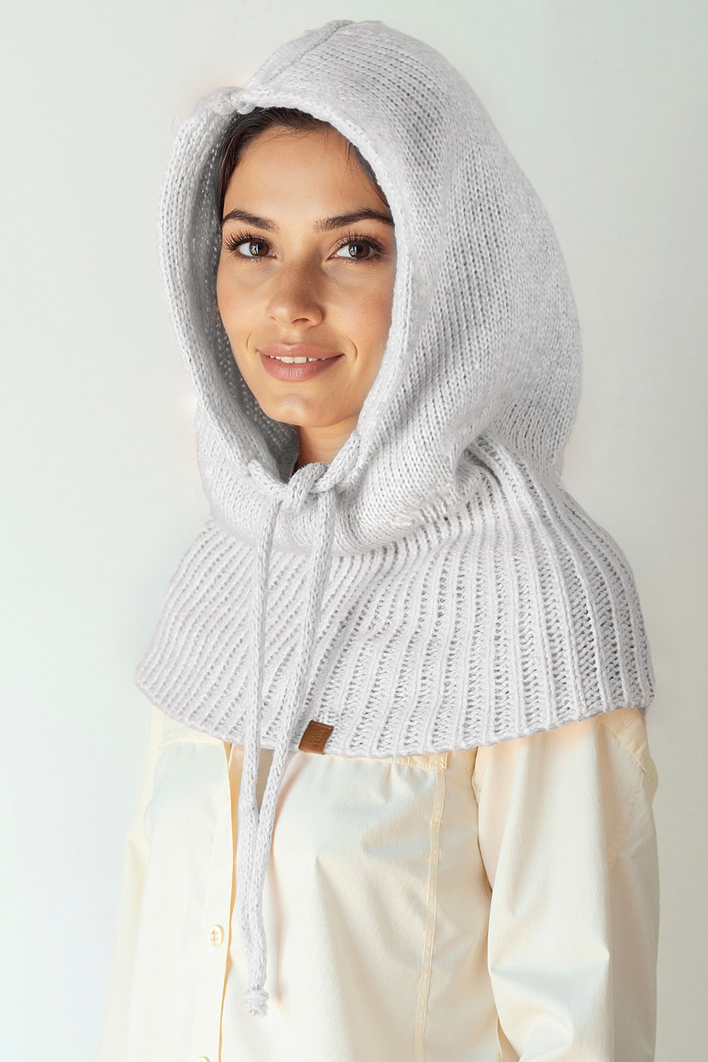 Vivisence Damen Schalkapuze Weiche Merinowolle Mit Kordelzug Wärmt Im Alltag, Grau