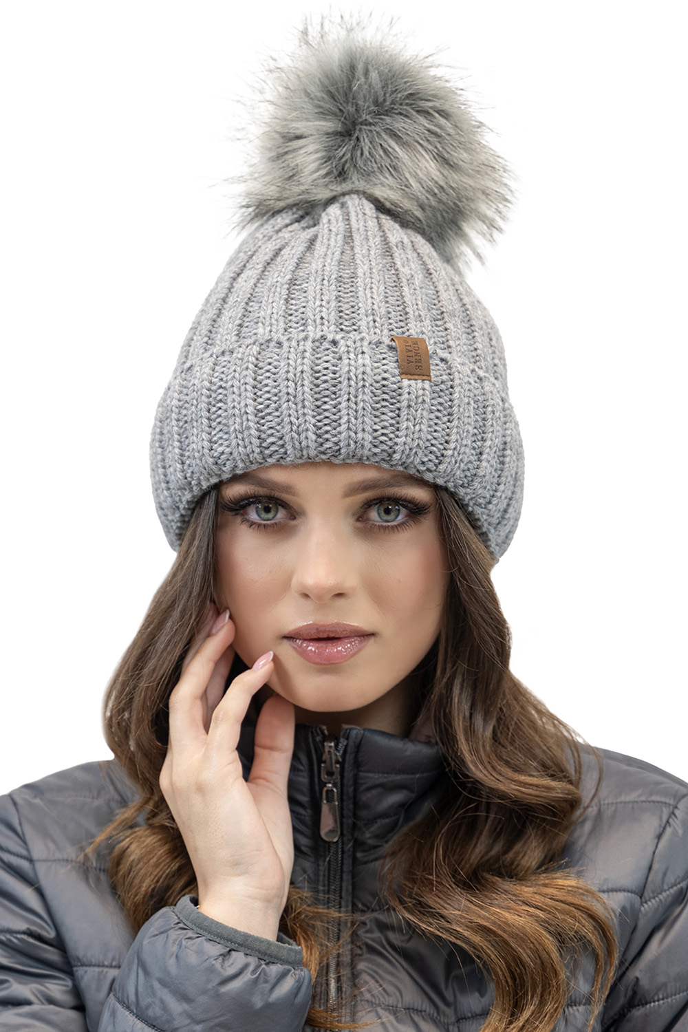 Vivisence Damen Bommelmütze Winter Fleecefutter Bommel Perfekte Passform 70100, hellgrau