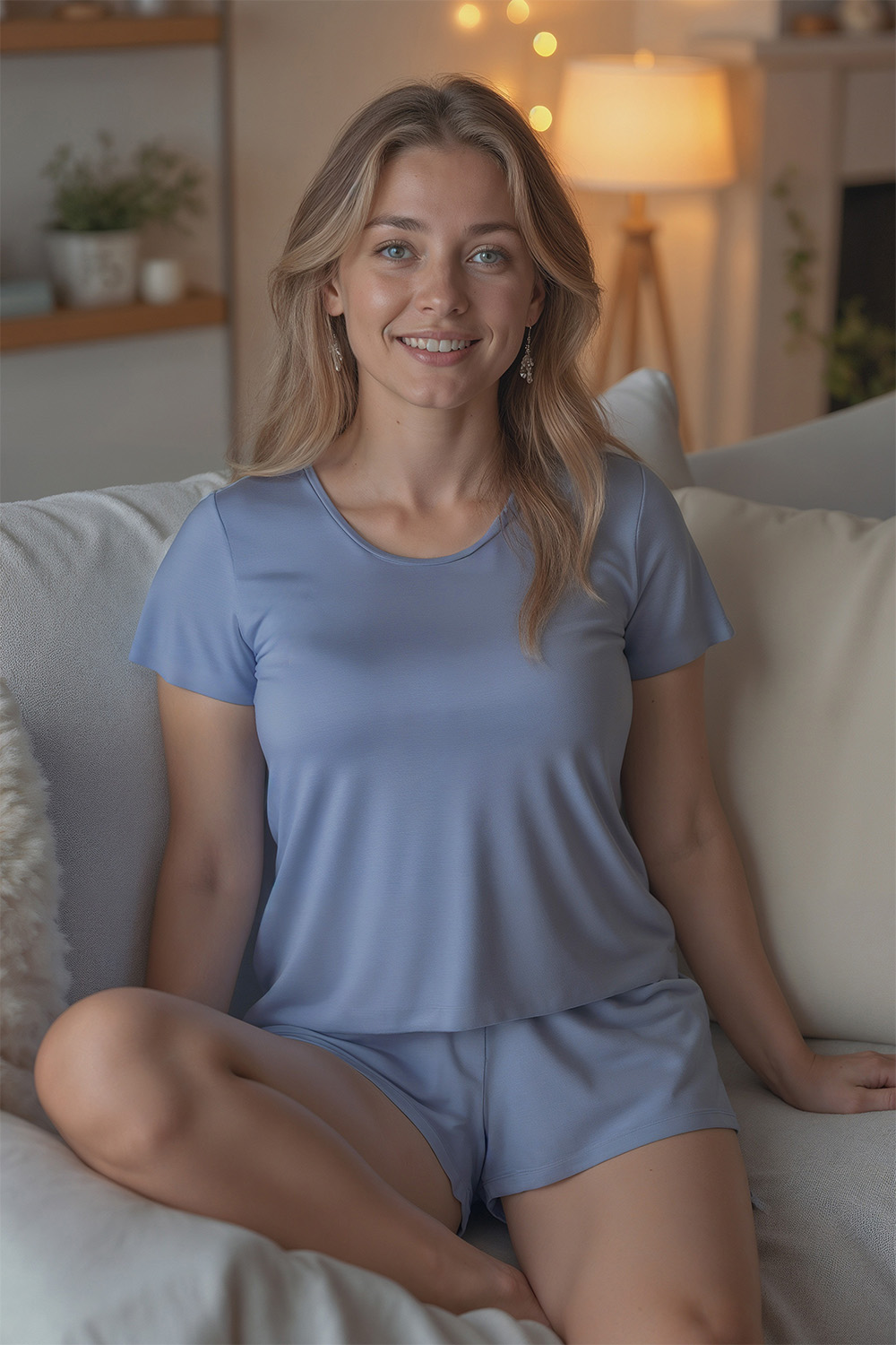 Vivisence Women's Pyjamas T-Shirt Viscose Relaxed Cut Comfort For Every Night 2200, azure