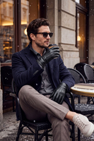 Vivisence men's leather gloves with wool lining, black