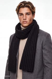 Vivisence Men's Knitted Scarf Acrylic Wool Ribbed Warm Winter Accessory, black