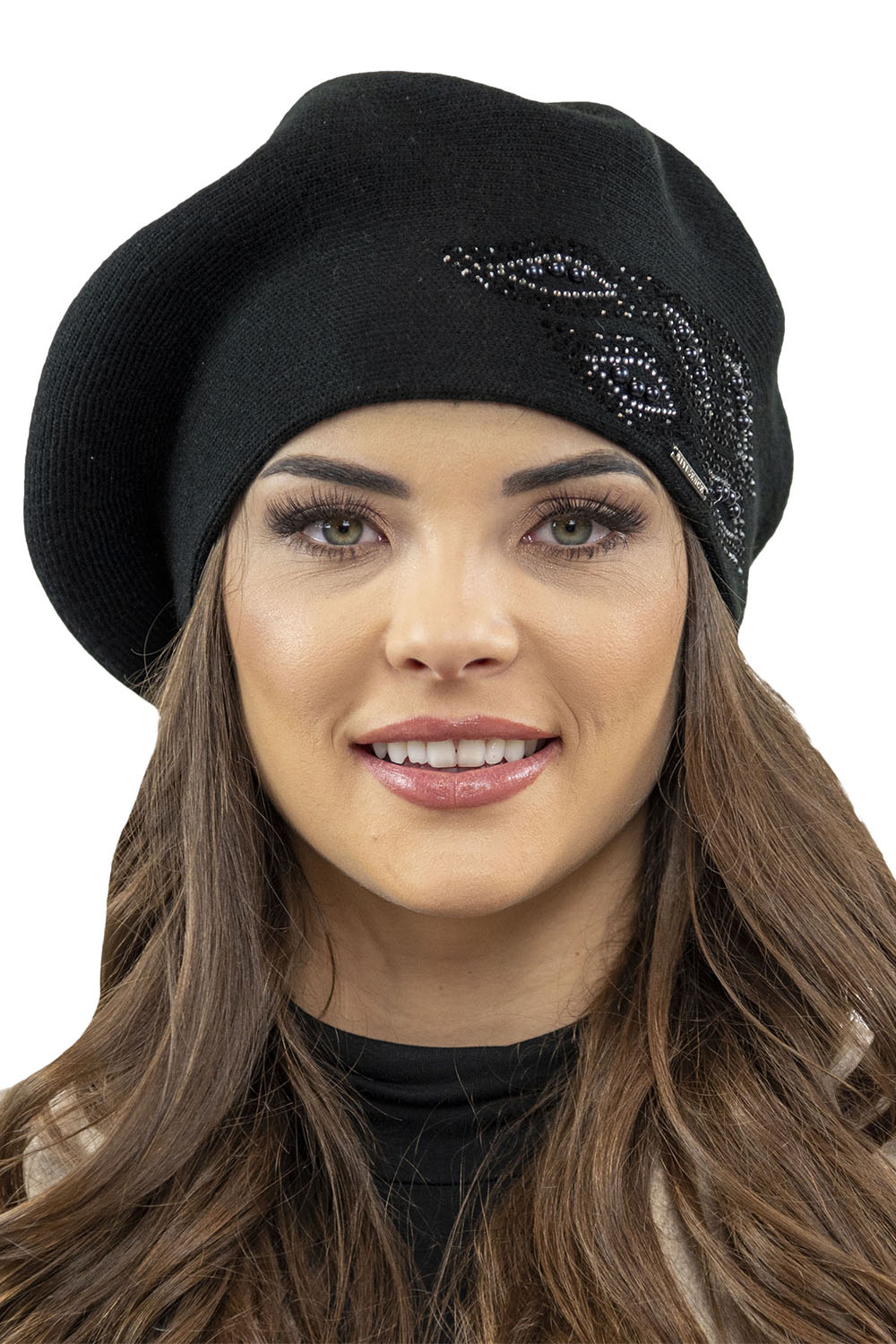Vivisence Beret With Zirconia Applique Ideal For Cold Days 7051, black