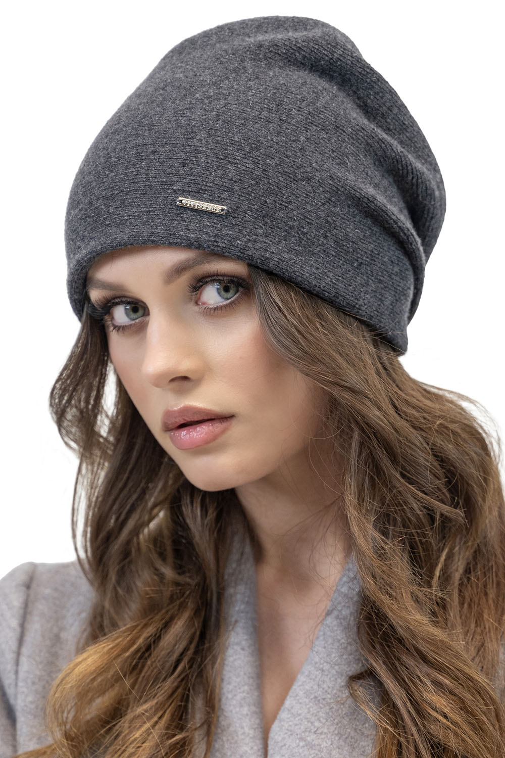 Vivisence Women's Hat Wool Pleated Fleece Lined Comfortable Everyday Winter 7085, dark grey