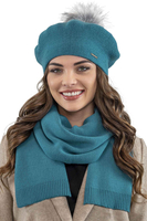 Vivisence Béret Et Écharpe Pour Femme L'automne et L'hiver Ensemble Élégant Fabriqué En Laine Chaude Avec Pompon De Fausse Fourrure Style Classique Idéal Pour Les Froids Jours Cadeau Parfait 7035Kmpl, turquoise