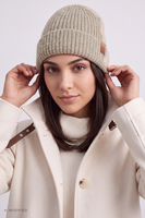 Vivisence Women's Wool Blend Beanie Hat with Turn-Up Cuff, beige