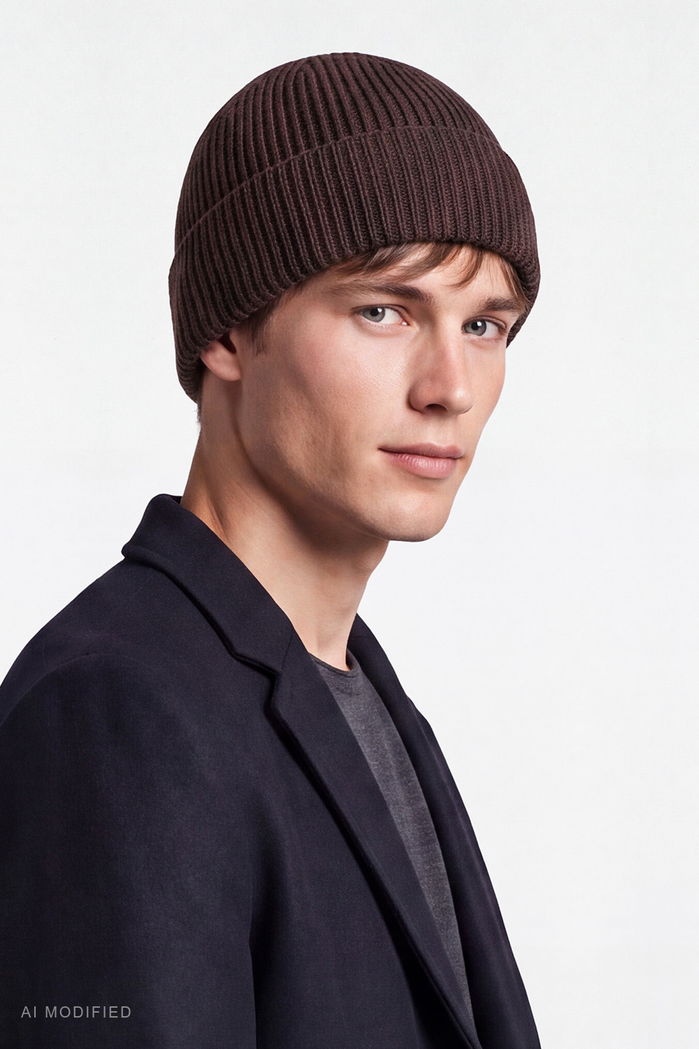 Vivisence Classic Men's Wool-Blend Beanie Hat Ribbed Knit, brown