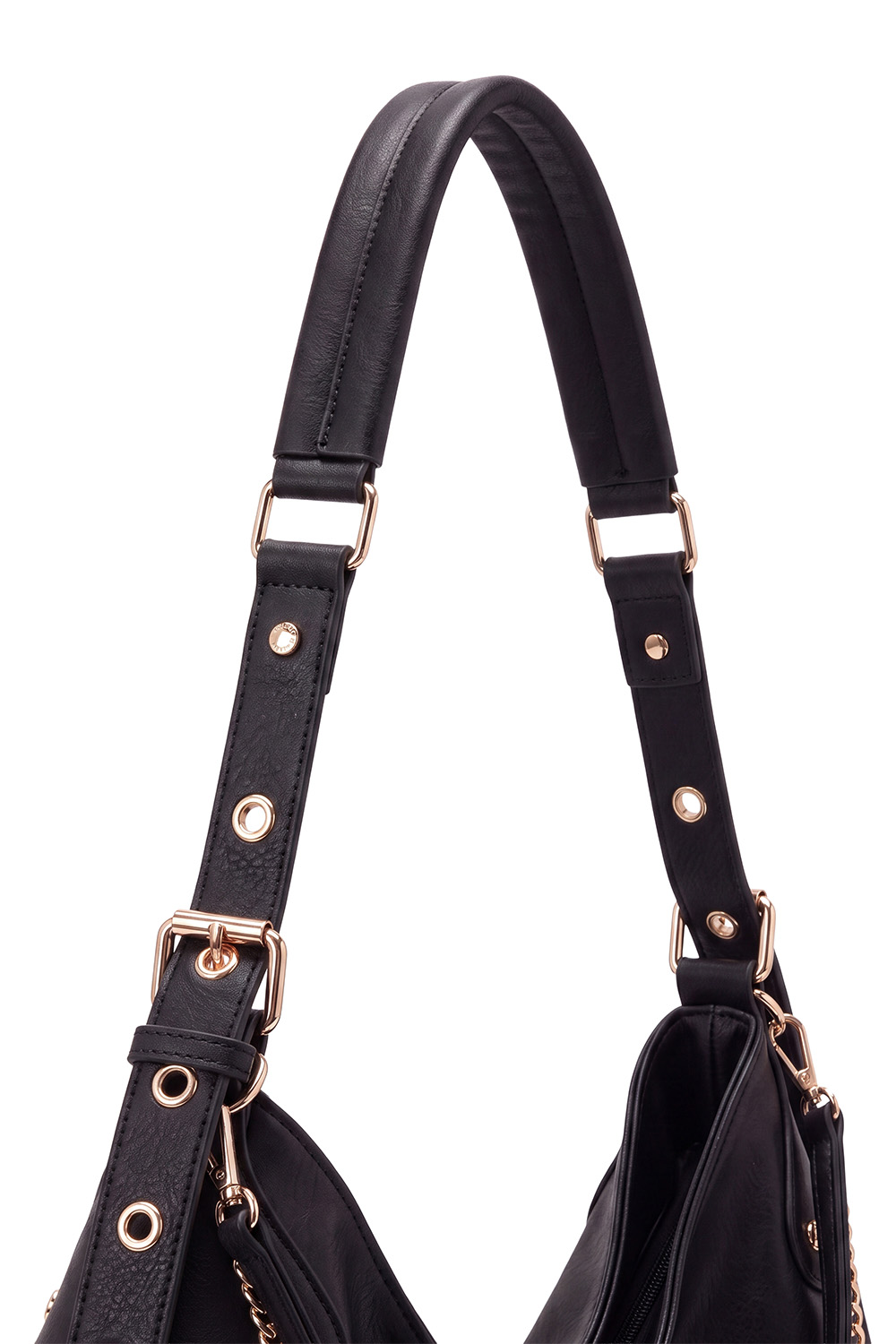 Vivisence Damen Hobo-Schultertasche aus Polyurethan mit Zierkette, schwarz