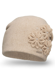 Vivisence Women's Winter Hat Wool With Floral Applique Warm Antistatic 7053, beige