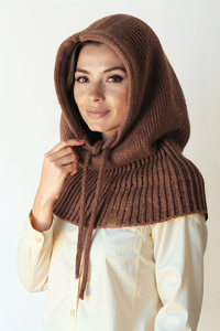 Vivisence Femme Cagoule Hiver Laine Merinos Et Coton Reglable Chaleur Douce, marron