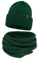 Vivisence Femme Ensemble Bonnet Echarpe Hiver Laine Merinos Douce Chaleur, vert