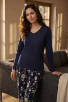 Vivisence Femme Pyjama Manches Longues Modal Coton Confort Respirant Nuit, bleu foncé