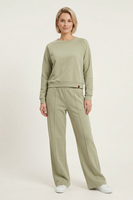 Vivisence Women’s 2 Piece Lounge Set, Crew Neck Sweatshirt and Flared Trousers with Pockets, Soft Stretch Co Ord Set, olive