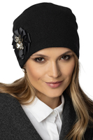 Vivisence Bonnet Pour Femme L'Automne et L'Hiver Élégant En Laine De Haute Avec Doublure Polaire Chaude Pli À L'Arrière Élastique Décoration Fait Main Pour Les Froides Journées Cadeaut 7084, noir