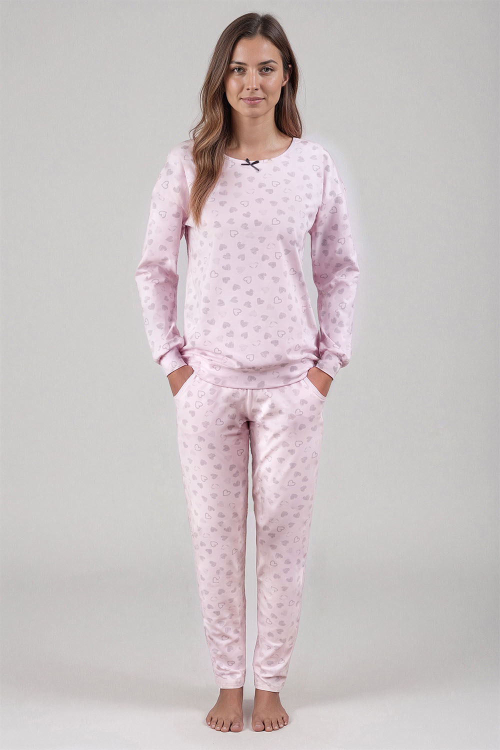 Vivisence Pyjama Deux pièces pour Femme Coton Manches Longues 2023, rose clair