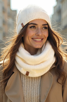 Vivisence Women's Winter Beanie Merino Wool Soft Warm Comfort For Cold Days, ecru