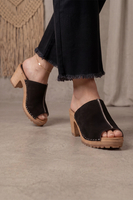 Vivisence Damen Clogs aus Wildleder, Holzsohle, bequeme Pantoletten mit Absatz für Alltag und Büro, schwarz